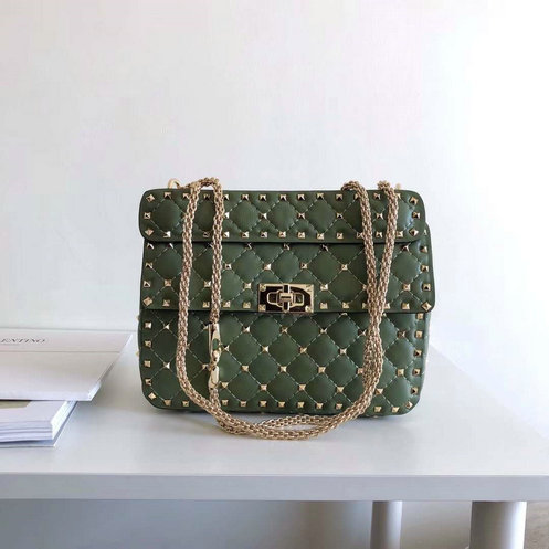 2018 S/S Valentino Garavani Rockstud Spike Medium Bag in Green Leather