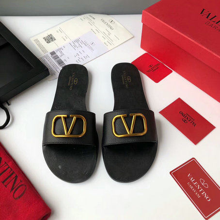 2019 Spring Valentino Cowhide Slide Sandal with Go Logo Detail