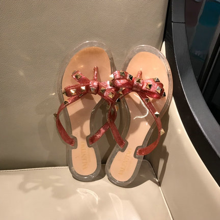 2019 Valentino Rockstud Glittery Rubber Thong Sandal for women