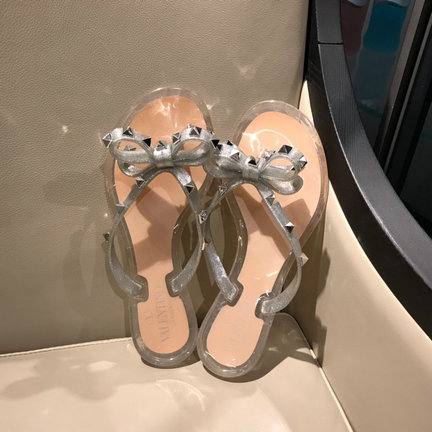 2019 Valentino Rockstud Glittery Rubber Thong Sandal for women