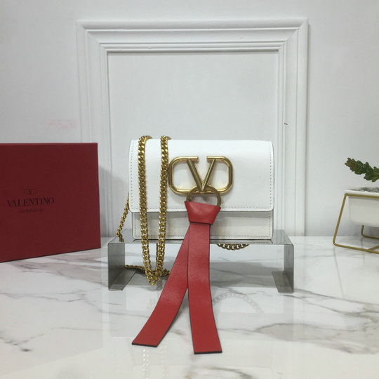 2019 Valentino Mini Vring Chain Bag in White Leather