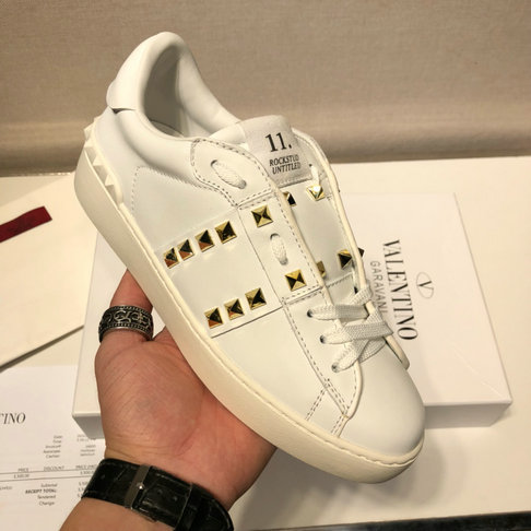2019 Valentino Rockstud Untitled Open Sneaker in white calfskin