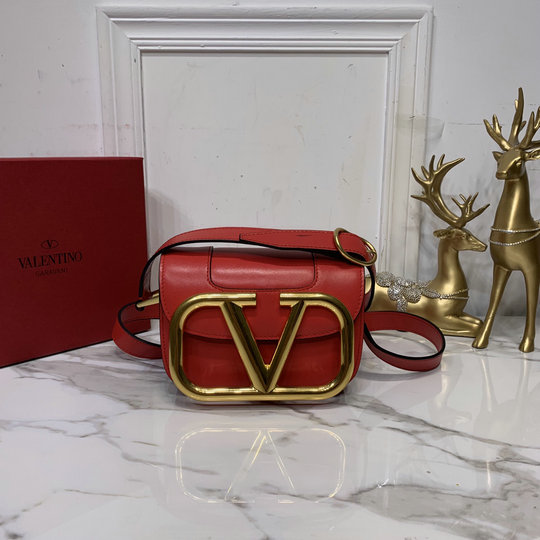 2020 Valentino Supervee Small Shoulder Bag Red with maxi metal logo