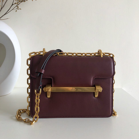 2019 Valentino Small Uptown Shoulder Bag in Burgundy Calf Leather