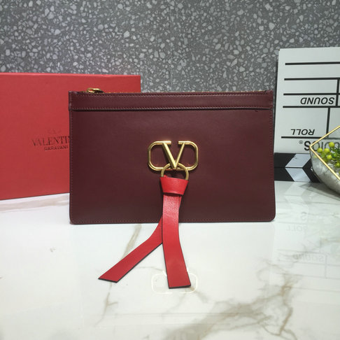 2019 Valentino VLOGO Pouch in Burgundy Calfskin Leather