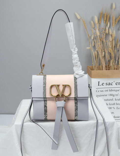 2019 Valentino Small VRING Shoulder Bag with Inlaid Stripes - Click Image to Close