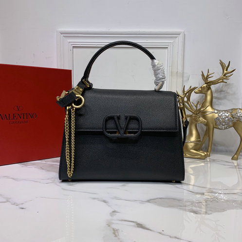 2019 Valentino Small Vsling Handbag in Black Grainy Calfskin Leather