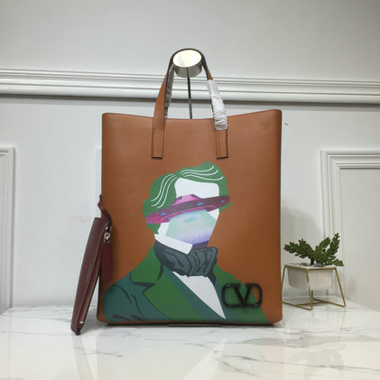 2019 Valentino Painted Long N/S Vring Shopping Tote in calfskin leather - Click Image to Close