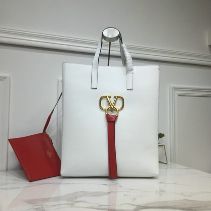2019 Valentino Long N/S Vring Shopping Tote in bicolor calfskin leather