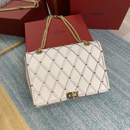 2020 Valentino Beehive Chain Shoulder Bag in Light Ivory Leather