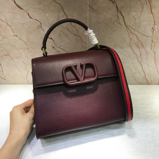 2020 Valentino Mini Vsling Handbag in Maroon Grainy Calfskin Leather