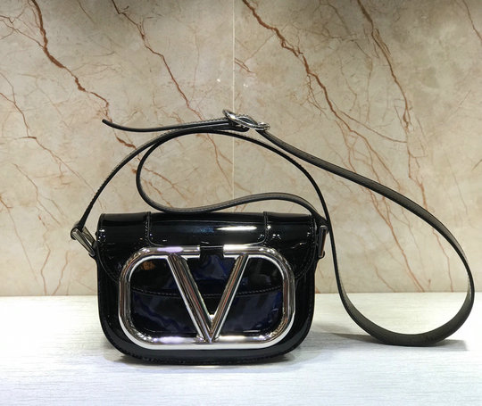 2020 Valentino Small Supervee Shoulder Bag in Black Patent Leather