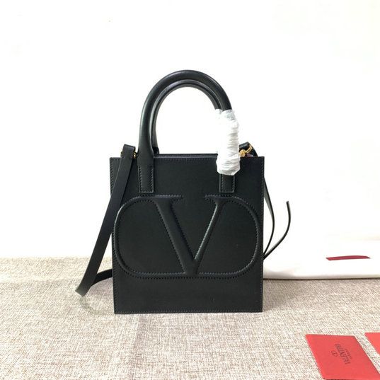 2020 Valentino Small VLogo Walk Tote Bag in Black Calfskin Leather