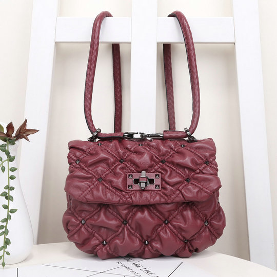 2020 Valentino Small SpikeMe Shoulder Bag in Burgundy Nappa Leather