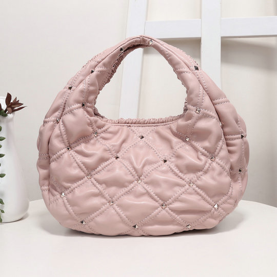 2020 Valentino Small SpikeMe Hobo Bag in Pink Nappa Leather