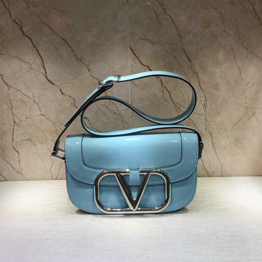 2020 Valentino Supervee Shoulder Bag in Light Blue Patent Leather