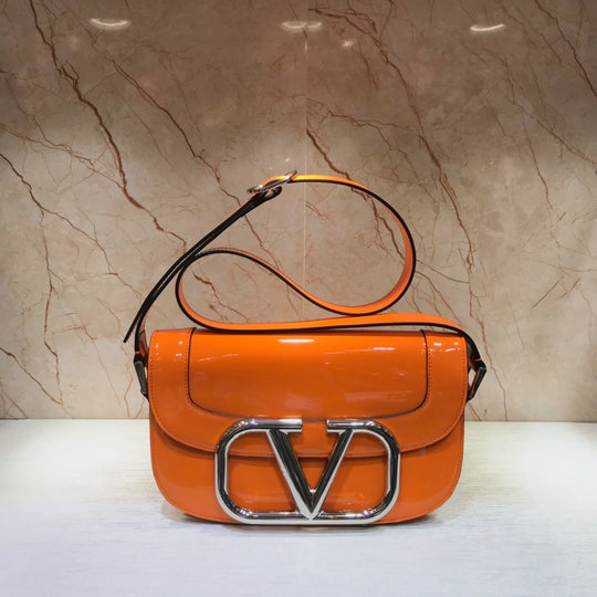 2020 Valentino Supervee Shoulder Bag in Orange Patent Leather