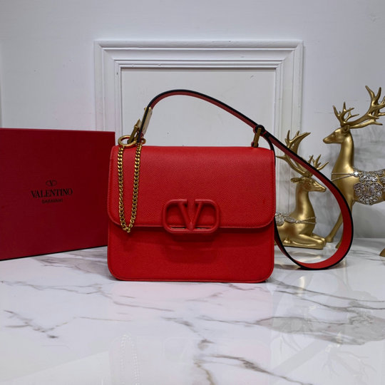 2020 Valentino VSLING Shoulder Bag in Red Grainy Calfskin Leather
