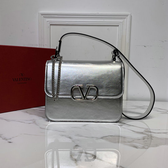 2020 Valentino VSLING Shoulder Bag in Silver Calfskin Leather