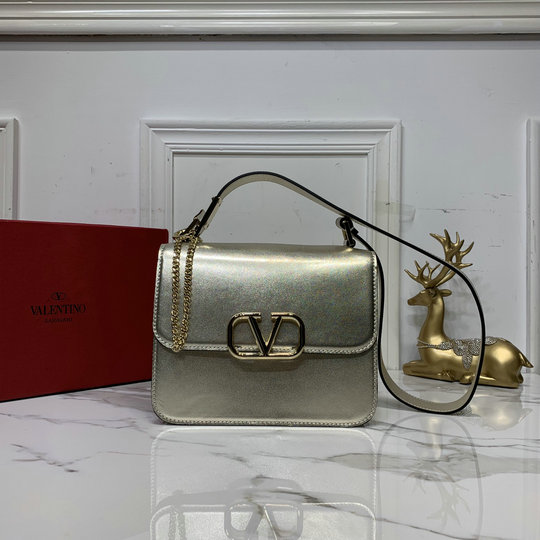 2020 Valentino VSLING Shoulder Bag in Light Gold Calfskin Leather