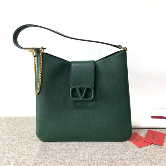 2020 Valentino VSLING Hobo Bag in Dark Green Grainy Calfskin Leather
