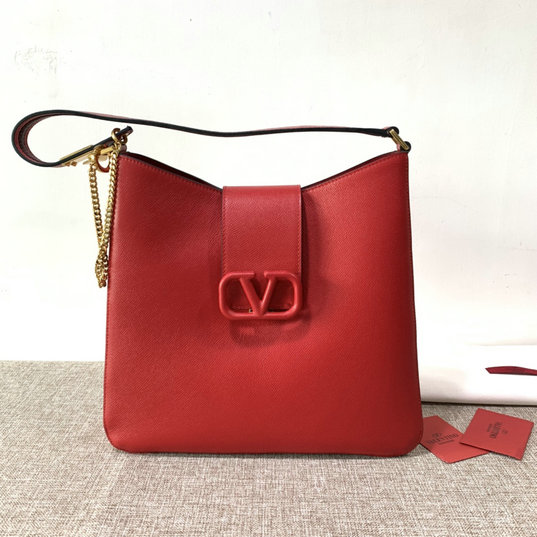 2020 Valentino VSLING Hobo Bag in Red Grainy Calfskin Leather