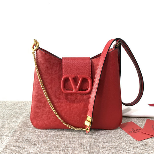 2020 Valentino Small VSLING Hobo Bag in Red Grainy Calfskin Leather