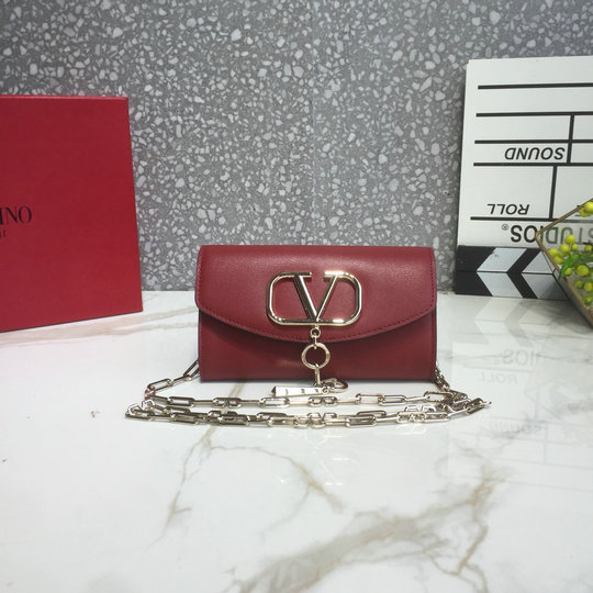 2020 Valentino Small Vcase Chain Bag in Dark Red Leather