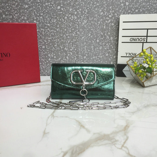 2020 Valentino Small Vcase Chain Bag in Green Leather
