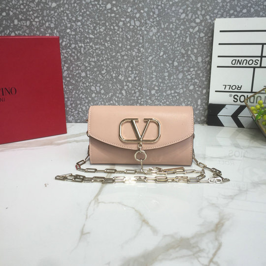 2020 Valentino Small Vcase Chain Bag in Pink Leather