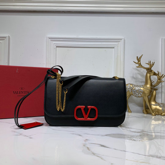 2020 Valentino VLOCK Calfskin Leather Shoulder Bag with Red VLogo