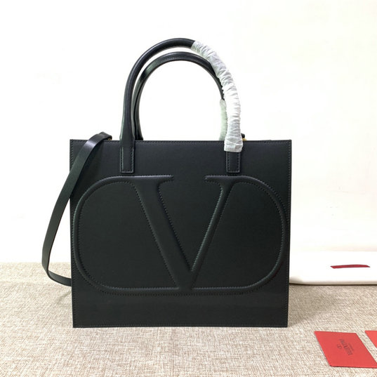 2020 Valentino VLogo Walk Tote Bag in Black Calfskin Leather