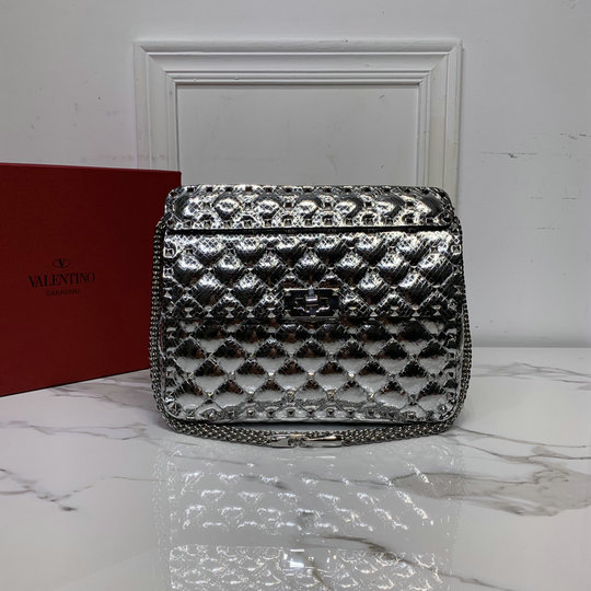2020 Valentino Garavani Rockstud Spike Medium Bag in Silver Python Leather