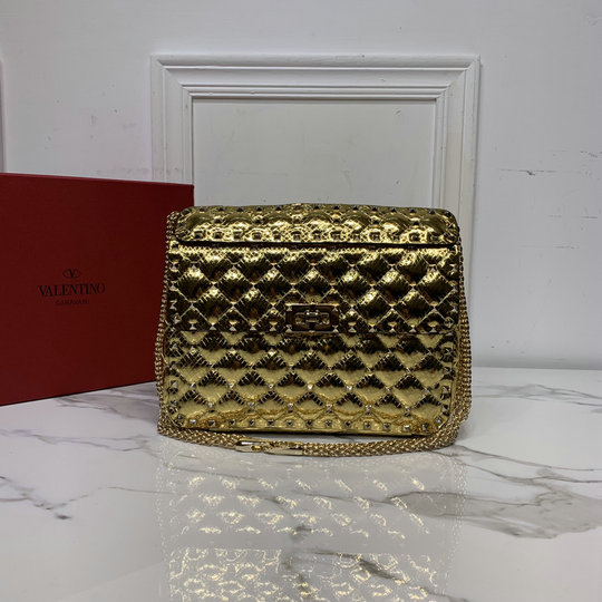 2020 Valentino Garavani Rockstud Spike Medium Bag in Gold Python Leather