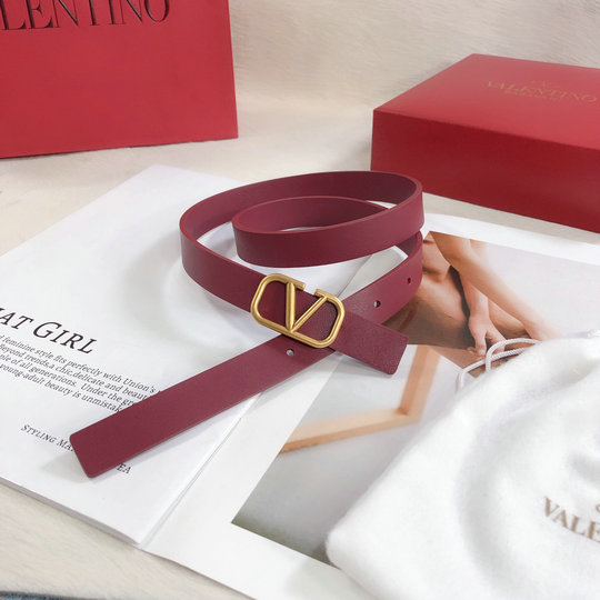 Valentino 20mm VLogo Signature Belt in Rubin Calfskin Leather