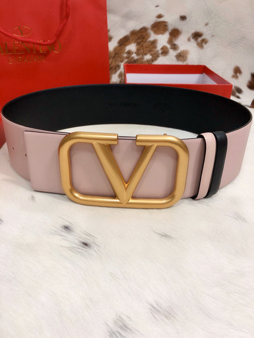 Valentino 70mm VLogo Signature Belt in Smokey Brown/Black Calfskin Leather
