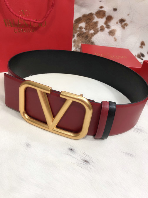 Valentino 70mm VLogo Signature Belt in Rubin/Red Calfskin Leather