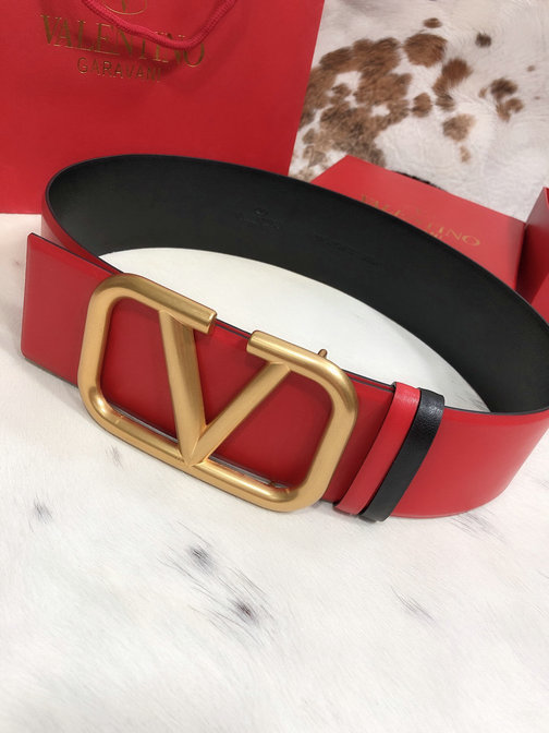 Valentino 70mm VLogo Signature Belt in Red/Black Calfskin Leather