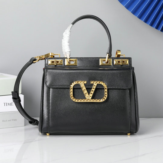 2021 Valentino Medium Rockstud Alcove Handbag in Black Grainy Calfskin