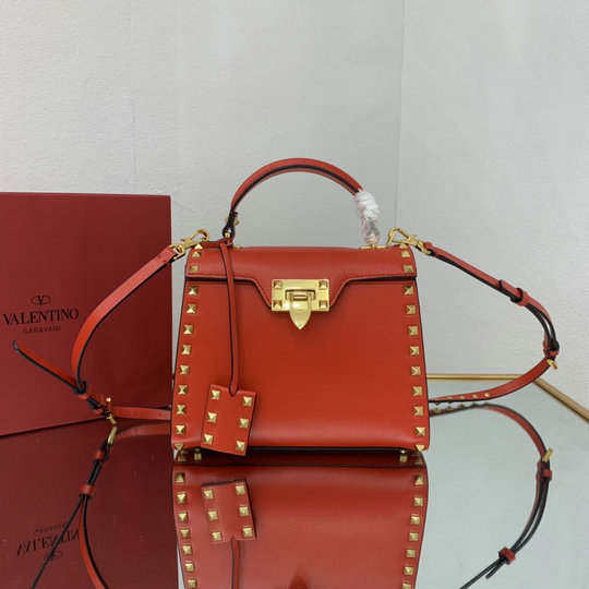 2021 Valentino Small Rockstud Alcove Grainy Calfskin Handbag in Red