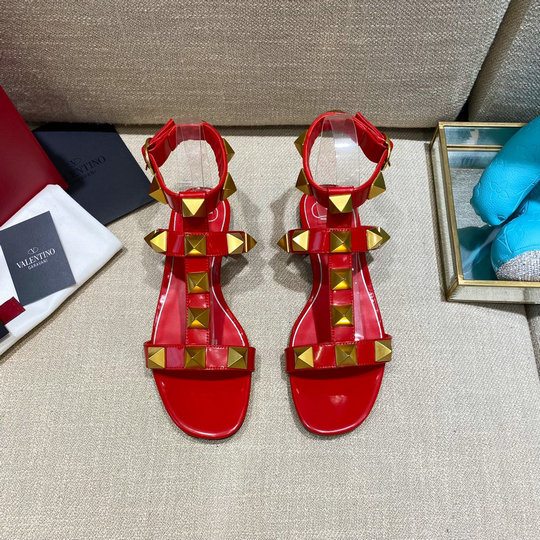 2021 Valentino Roman Stud Flat Sandal in Red Leather