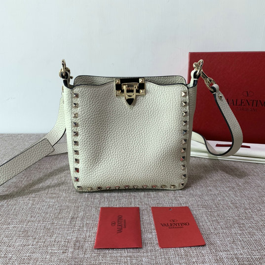2021 Valentino Mini Rockstud Hobo Bag in Light Ivory Grainy Calfskin Leather