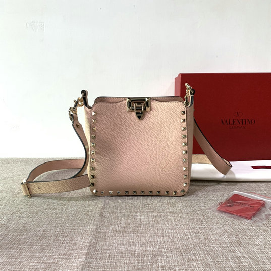 2021 Valentino Mini Rockstud Hobo Bag in Nude Pink Grainy Calfskin Leather