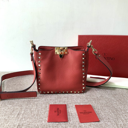 2021 Valentino Mini Rockstud Hobo Bag in Red Grainy Calfskin Leather