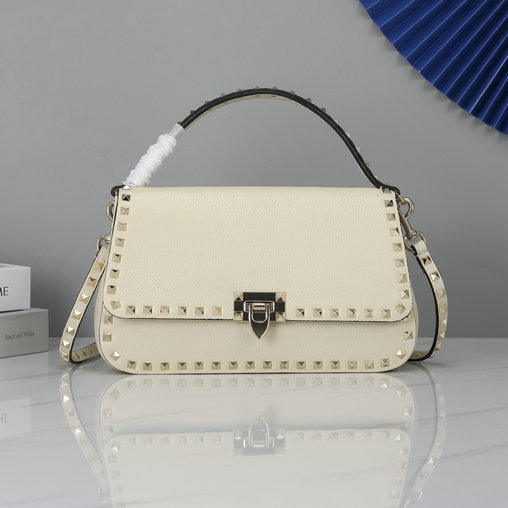 2021 Valentino Rockstud Handbag in Ivory Grainy Calfskin