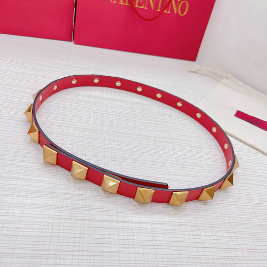 Valentino 20mm Roman Stud Belt in Red Calfskin Leather