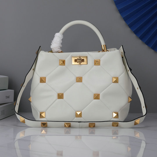 2021 Valentino large Roman Stud The Handle Bag in White Nappa Leather