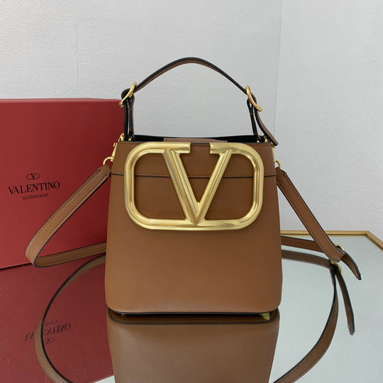 2021 Valentino Supervee Handbag Saddle Brown Calfskin Leather