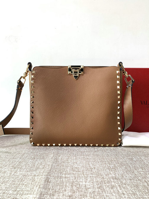 2022 Valentino Small Rockstud Hobo Bag in Tan Leather