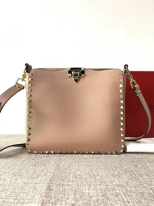 2022 Valentino Small Rockstud Hobo Bag in Nude Pink Leather